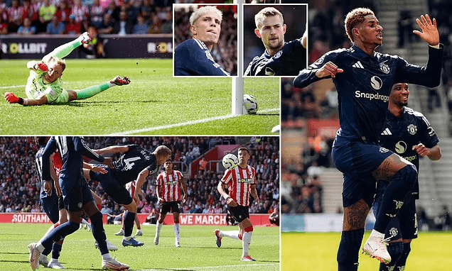 Cover Image for Man United cruise to a much-needed 3-0 win over Southampton as Matthijs de Ligt, Marcus Rashford and Alejandro Garnacho strike at St Mary’s… but there were still scares along the way, writes CHRIS WHEELER